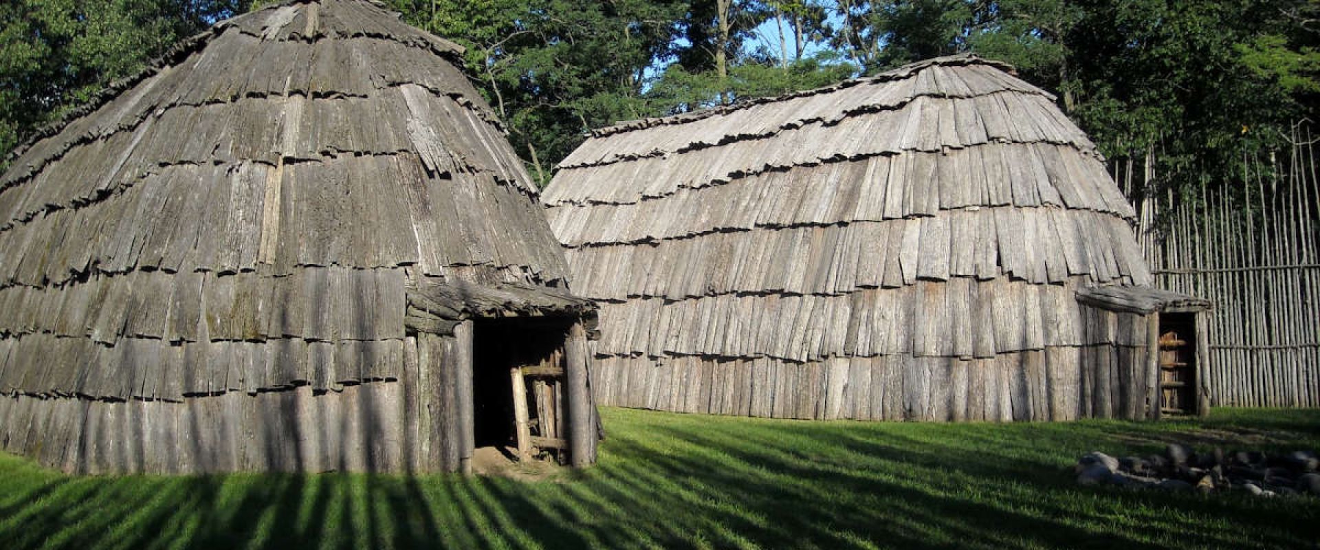 Two recreated longhouses at the Ska-Nah-Doht Village that reflect how First Nations people once lived.