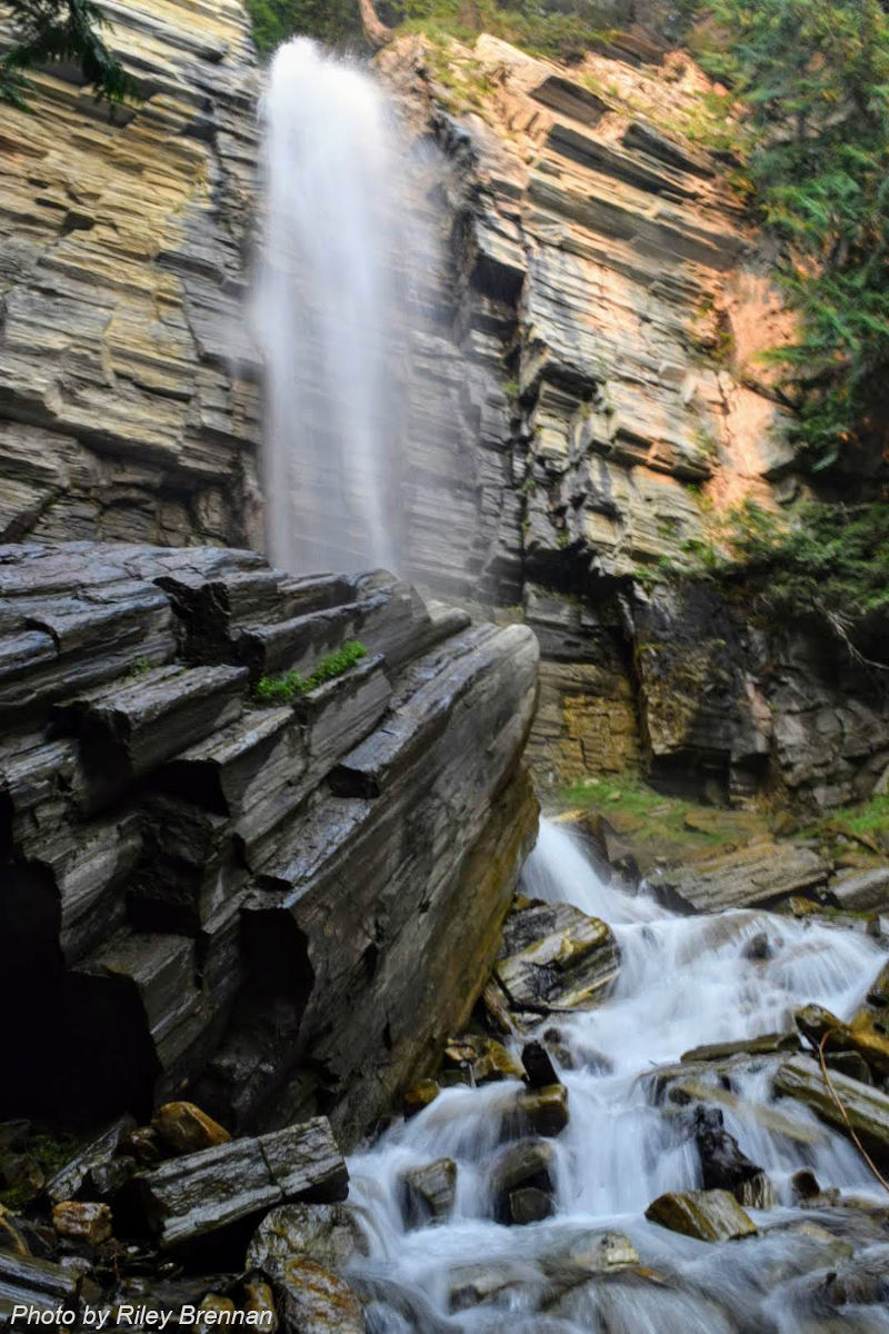 Rainbow Falls sprays down a rock wall along the Fraser river. 