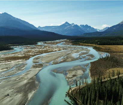Aerial view of the North Saskatchewan River.